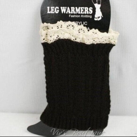 Brown Cable Knit Boot Cuffs Leg Ankle Warmers Lace Trim Women's One Size - Picture 1 of 5